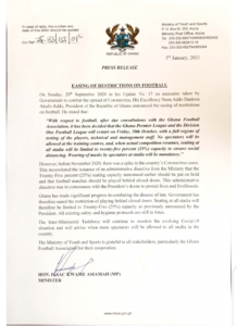 Just In: Ghana Government lifts ban on spectators at match venues 1 Screenshot 20210105 150650