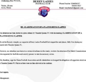 STATEMENT: Berry Ladies FC denies assault attack on Thunder Queens’ player 1 16CEDE35 8749 4DD3 BD06 FD31DD7FFB7B