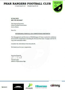 JUST- IN: Division one side Phar Rangers Withdraws from All Ghana FA competitions 1 IMG 20210607 WA0046
