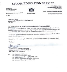 GES and RLFG to introduce rugby league in Ghana schools 1 GES LETTER