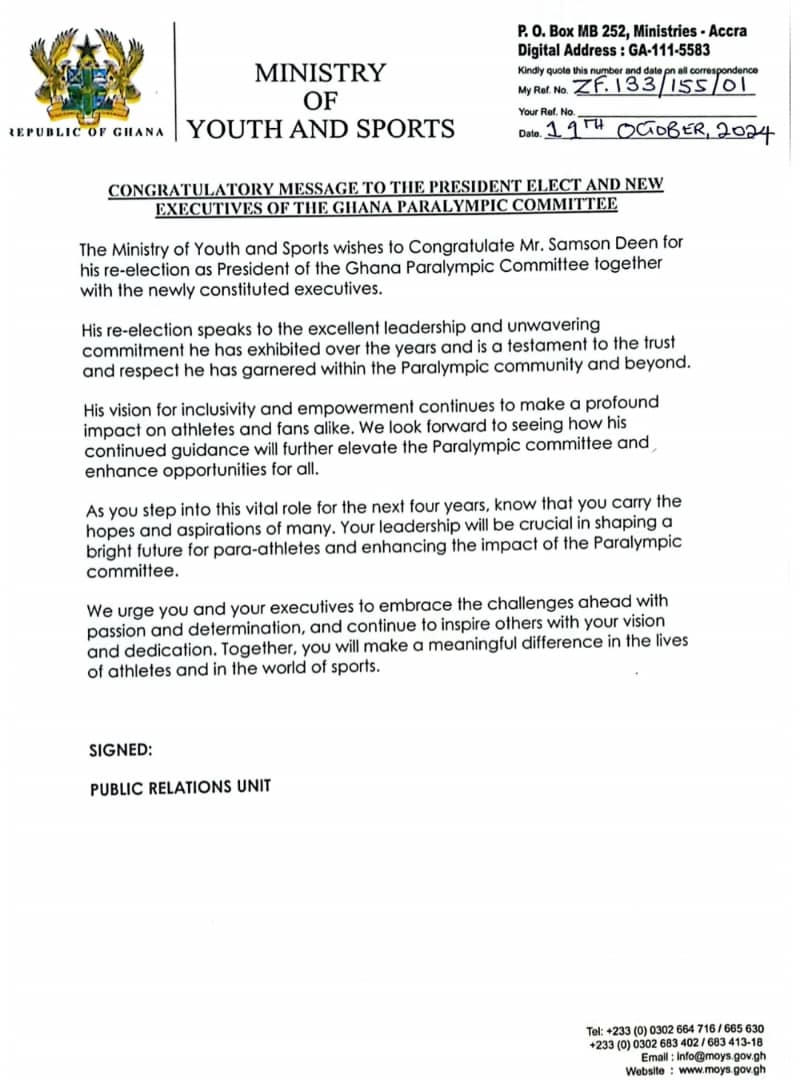 Ministry of Youth and Sports congratulates Samson Deen, Executives Members of NPC Ghana 1 IMG 20241011 WA0064