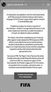 FIFA President Gianni Infantino condemns racist attacks against Antoine Semenyo 1 IMG 20250817 WA0012 1
