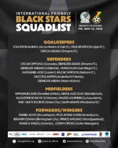 Ghana Names 23-Man Squad for Mexico Friendly, Ashimeru and Afena-Gyan Return 1 FB IMG 1778067312172